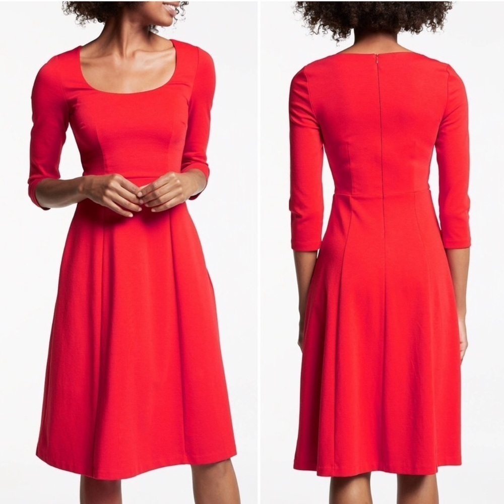 Boden Dress Tall Womens orange Julianna fit & flare Ponte knee length Sz 8 Long